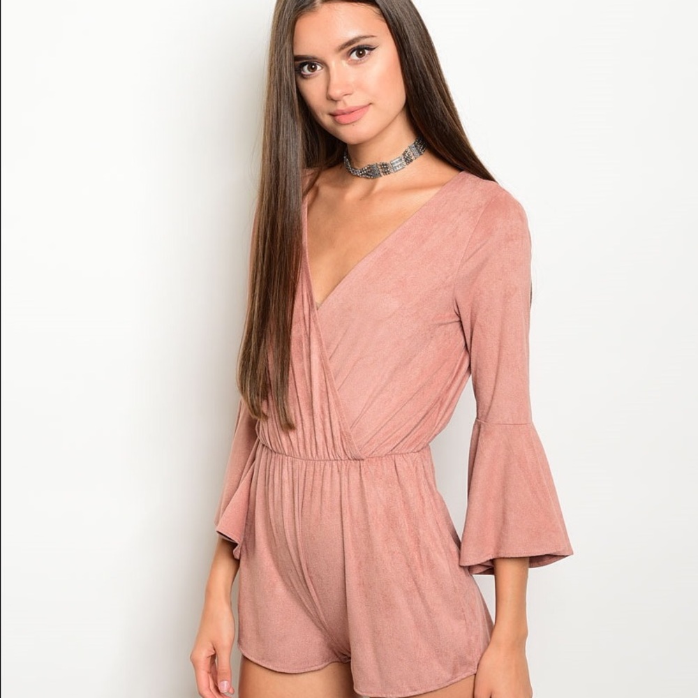 Mauve Suede Bell Sleeve Romper